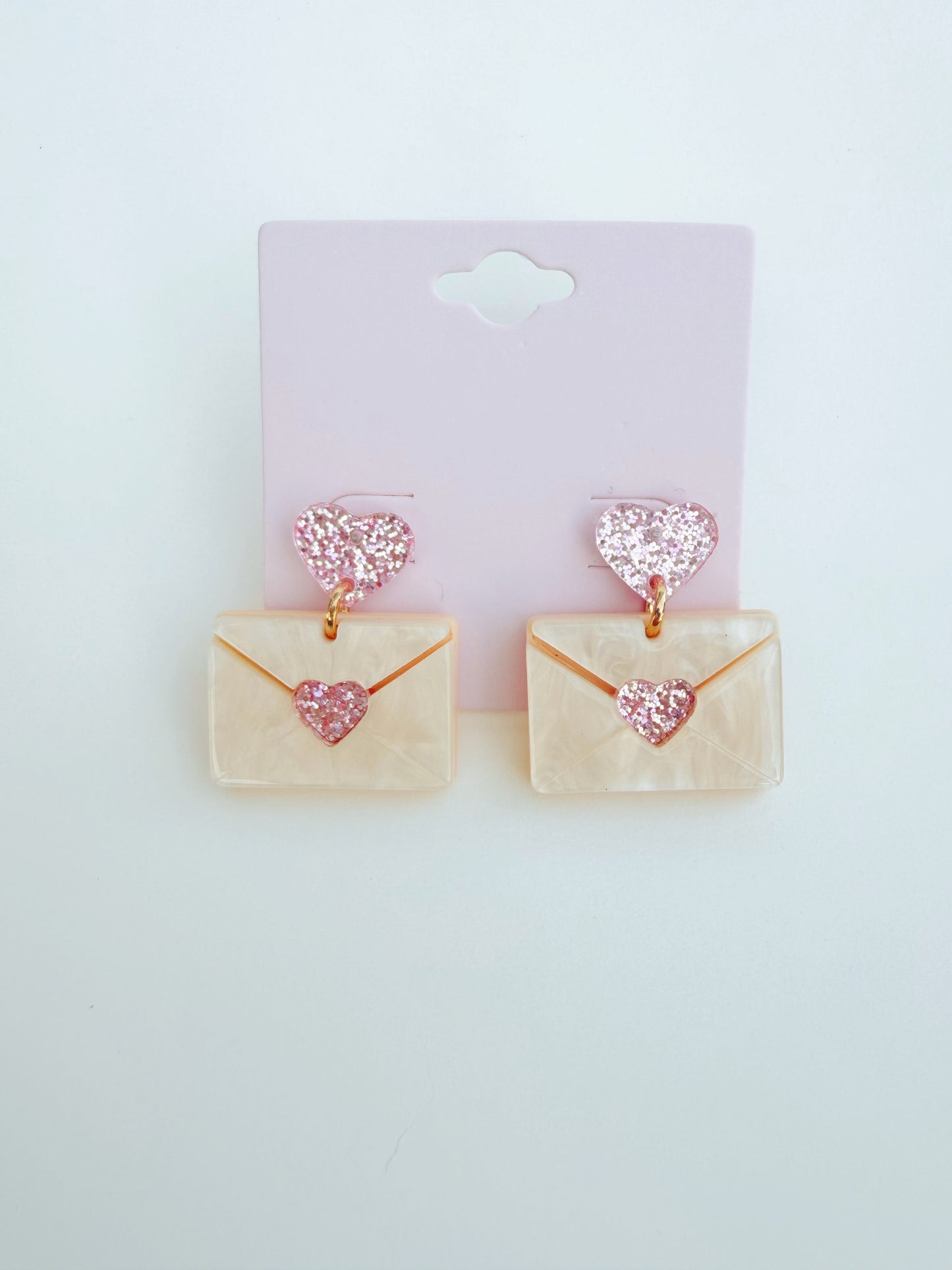 Pink Heart Love Letter Valentine’s Day Resin Earrings