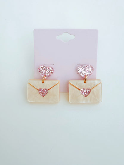 Pink Heart Love Letter Valentine’s Day Resin Earrings
