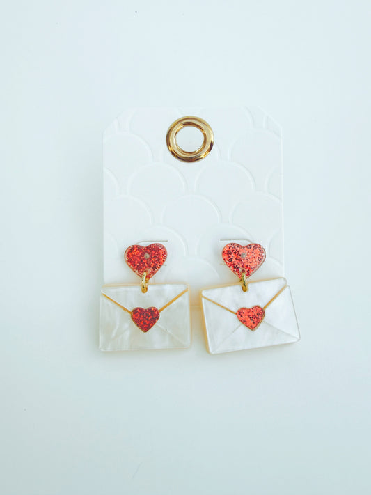 Red Heart Love Letter Valentine’s Day Resin Earrings