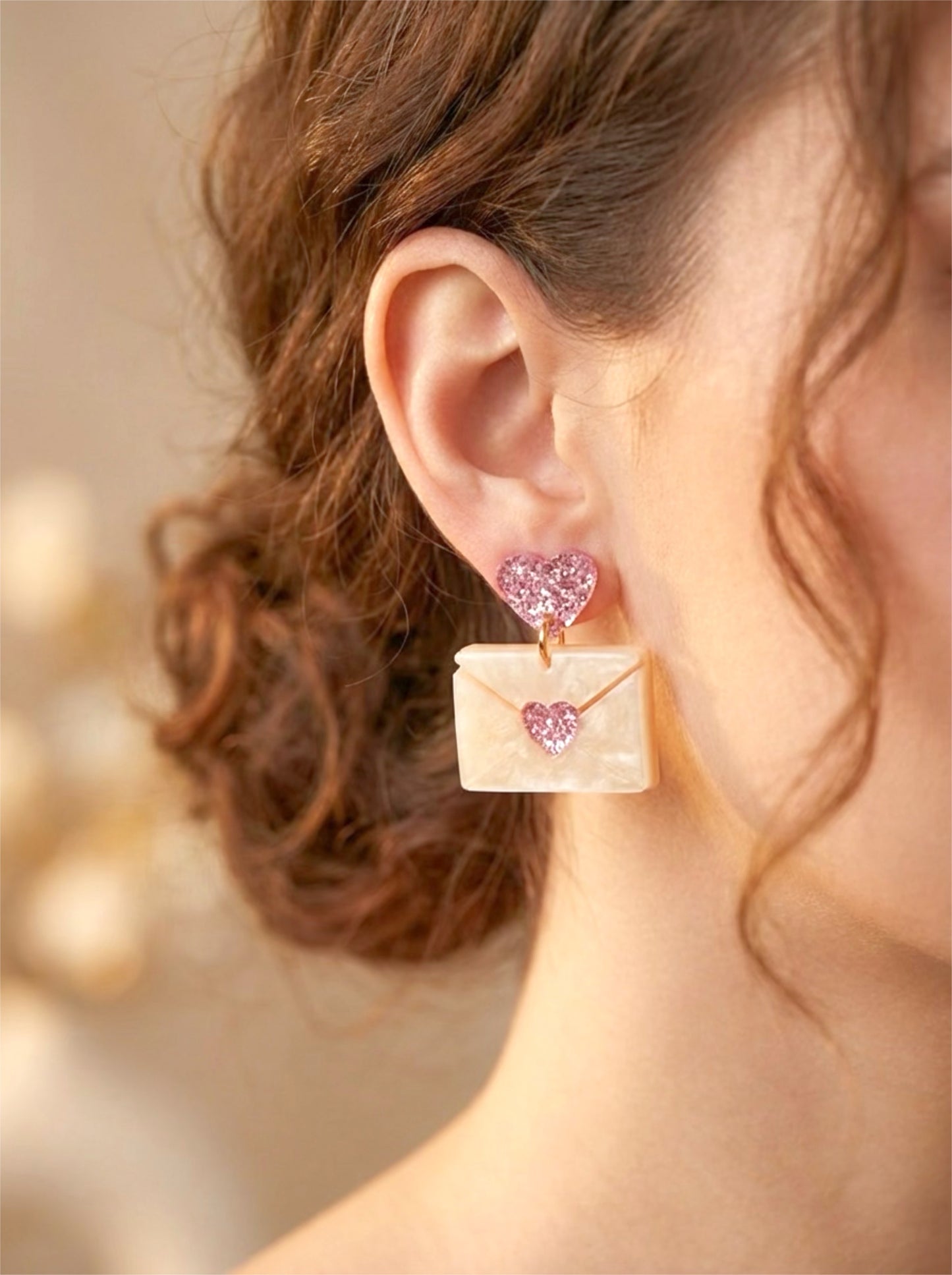 Pink Heart Love Letter Valentine’s Day Resin Earrings