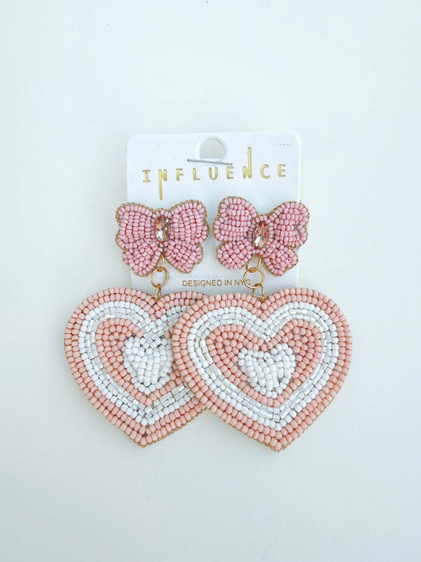 Pink Heart and Bows Valentine’s Day Beaded Earrings