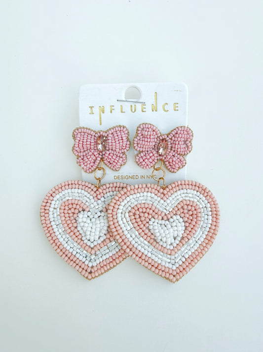 Pink Heart and Bows Valentine’s Day Beaded Earrings