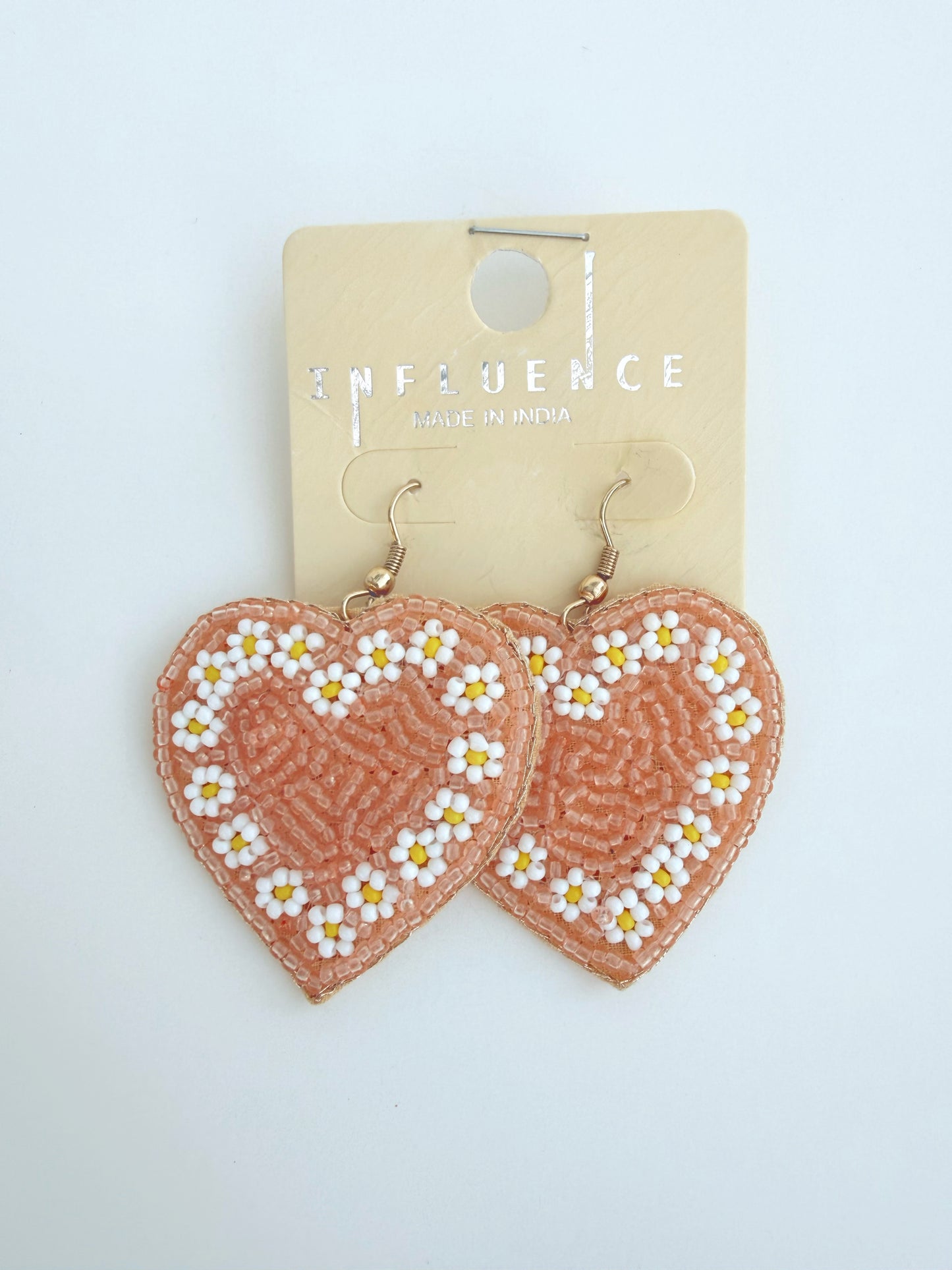 Pink Floral Heart Valentine’s Day Beaded Earrings