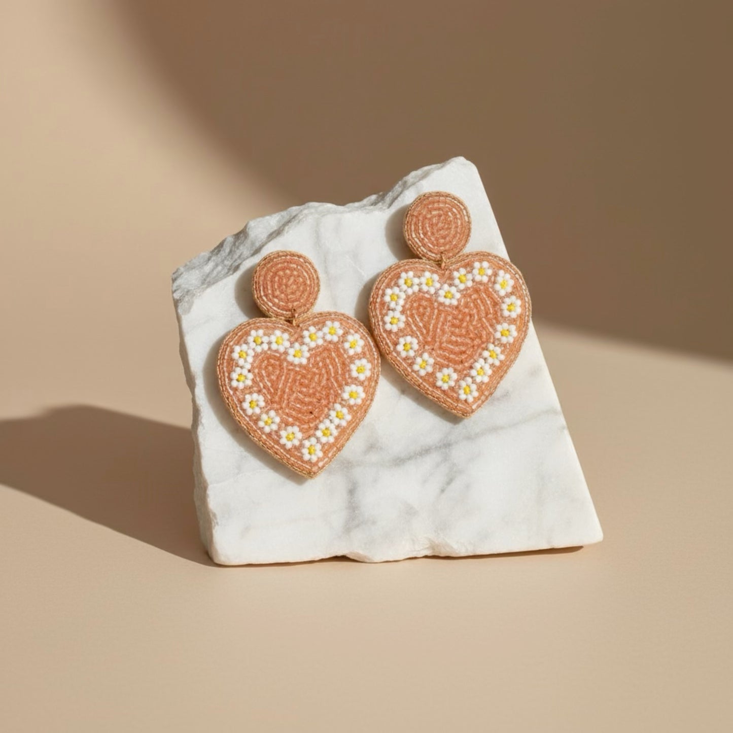 Pink Floral Heart Valentine’s Day Beaded Earrings