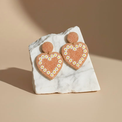 Pink Floral Heart Valentine’s Day Beaded Earrings