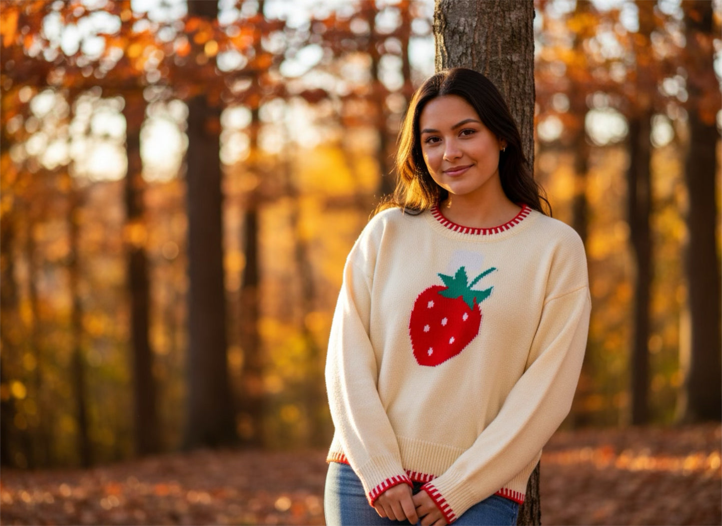 Soft Yellow and Red Strawberry Long Sleeve Sweater