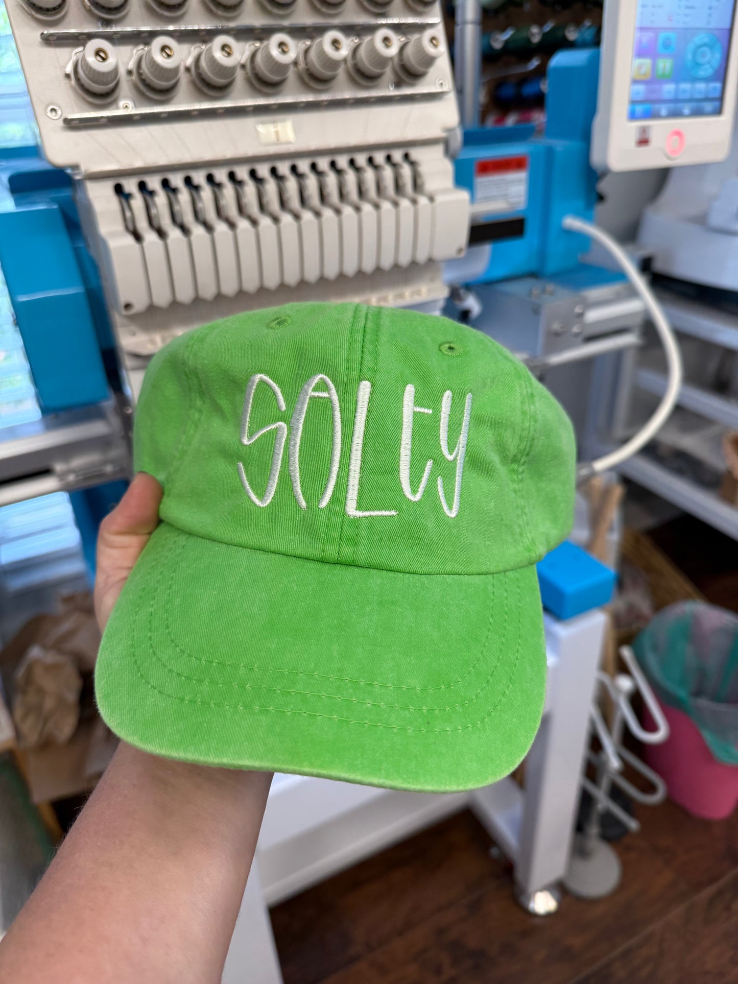 Salty Bright Green Embroidered Dad Hat