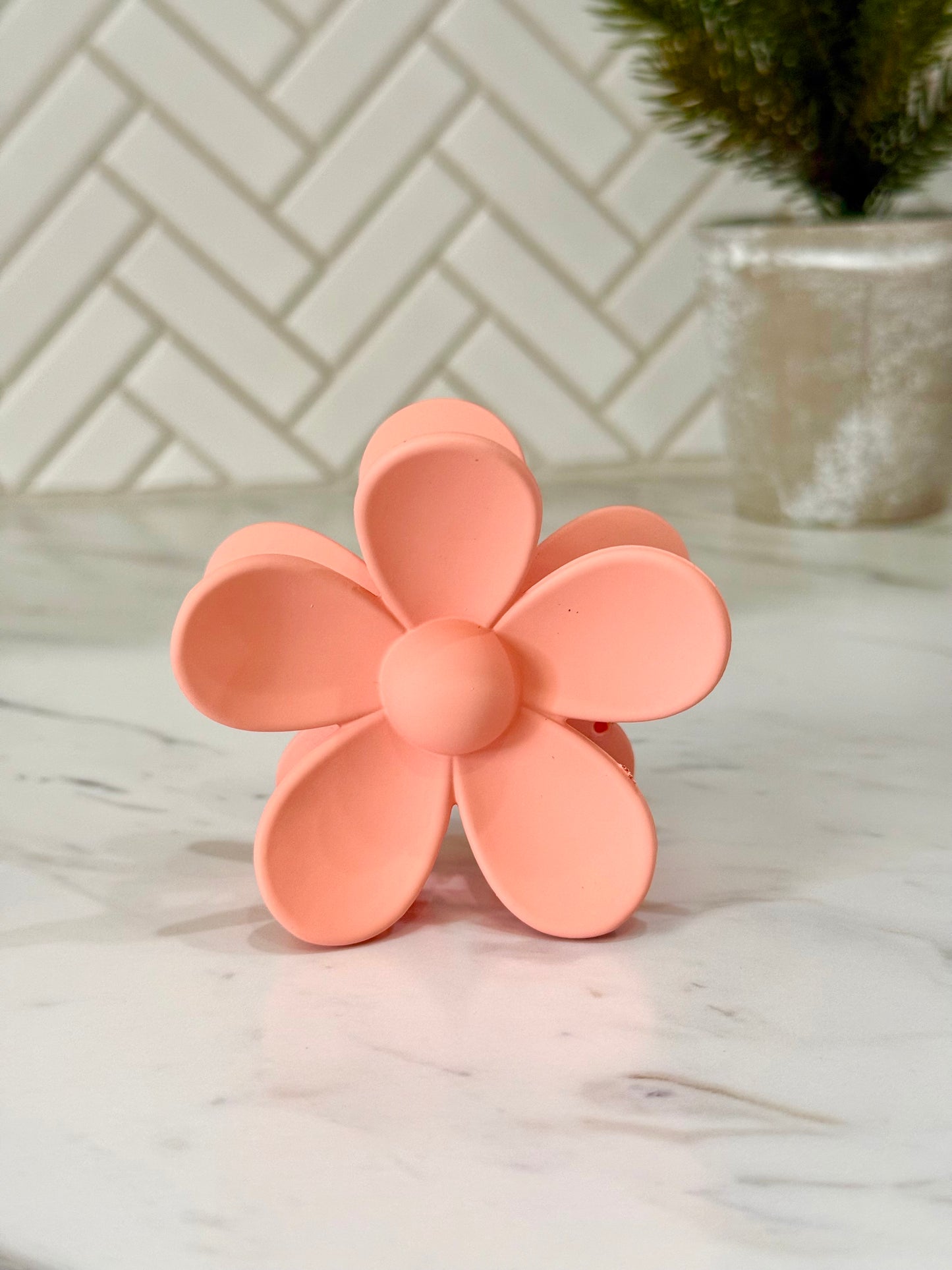 3” Peach Matte Flower Claw Hair Clip