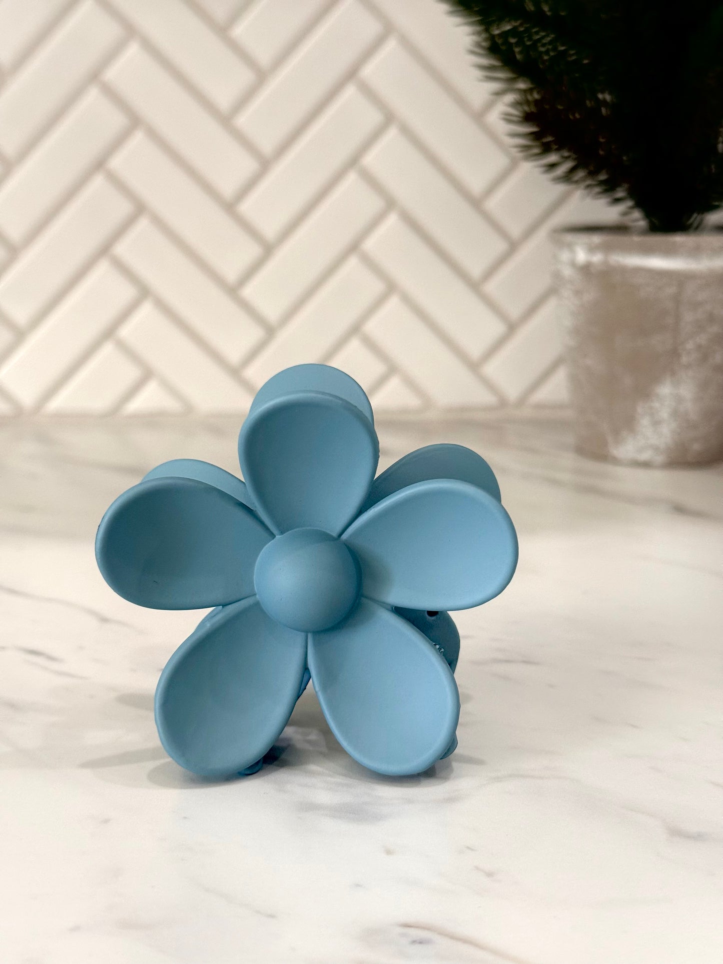 3” Teal Blue Matte Flower Claw Hair Clip