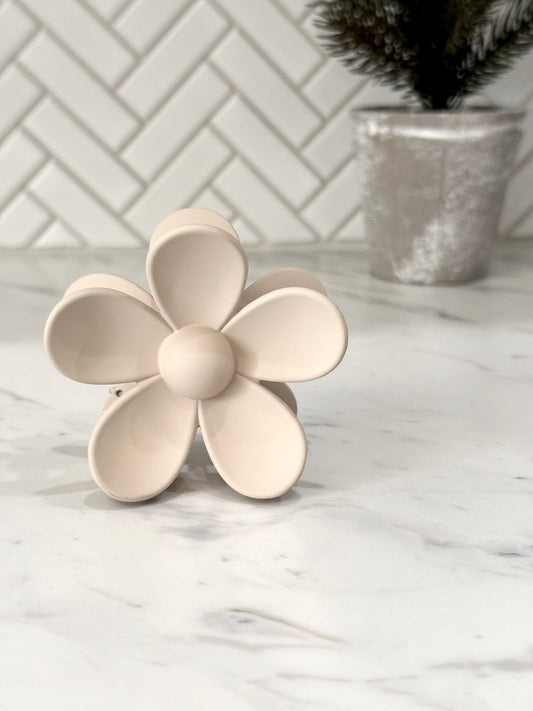 3” Beige Matte Flower Claw Hair Clip