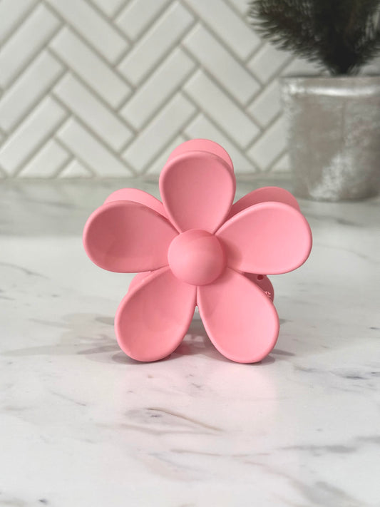 3” Pink Matte Flower Claw Hair Clip