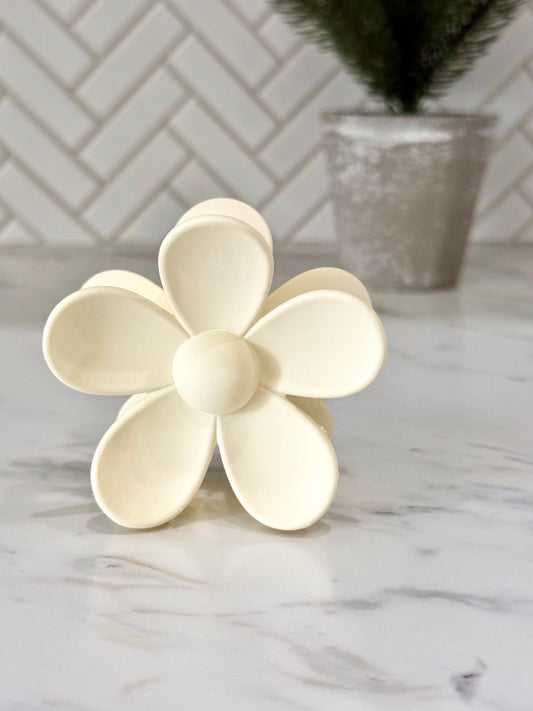 3” Ivory Matte Flower Claw Hair Clip