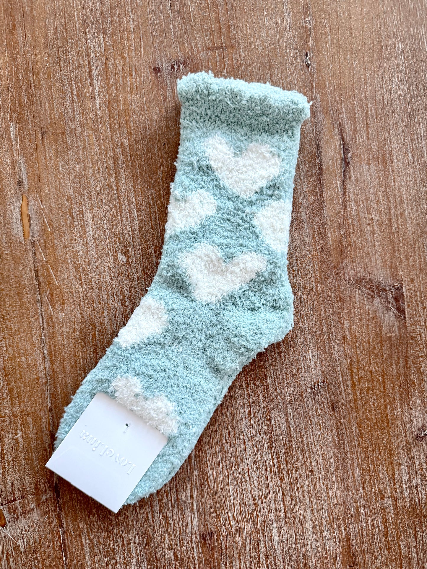 Blue with White Hearts Fluffy Socks