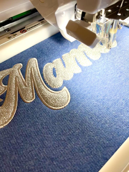 Embroidered Mama Silver Glitter Sweatshirt