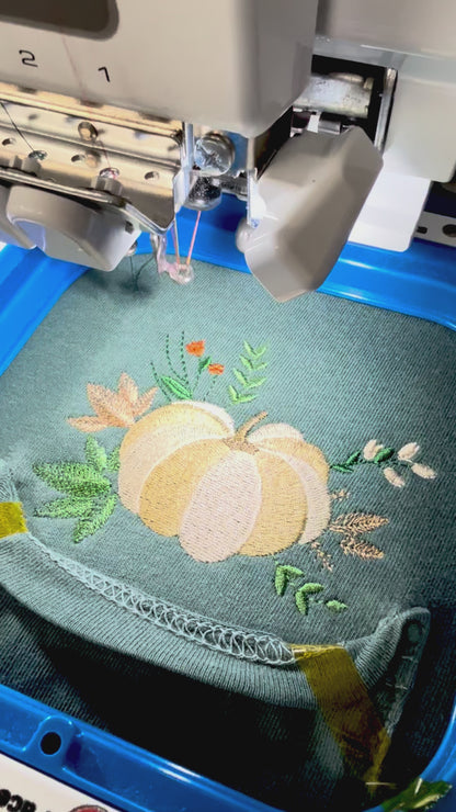 Fall Pumpkin Embroidered Blue Spruce Comfort Colors Pocket Shirt