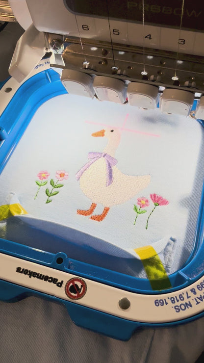 Goose and Flowers Embroidered Pocket T-Shirt
