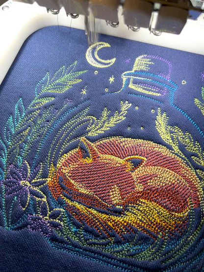 Embroidered Nighttime Sleeping Fox Sweatshirt