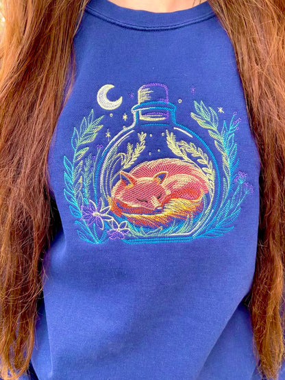 Embroidered Nighttime Sleeping Fox Sweatshirt