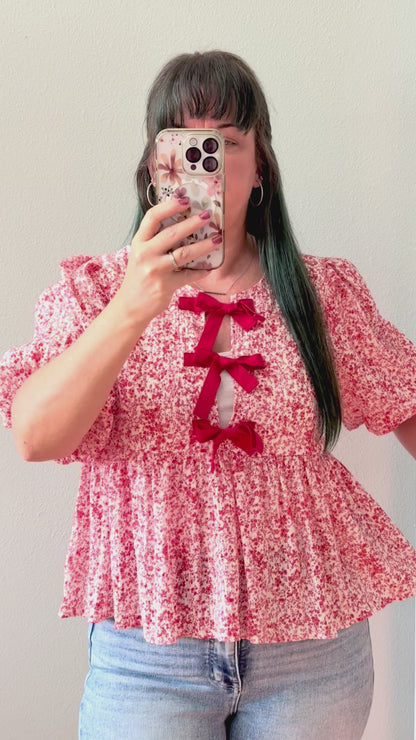 Triple Bows Floral Peplum Top